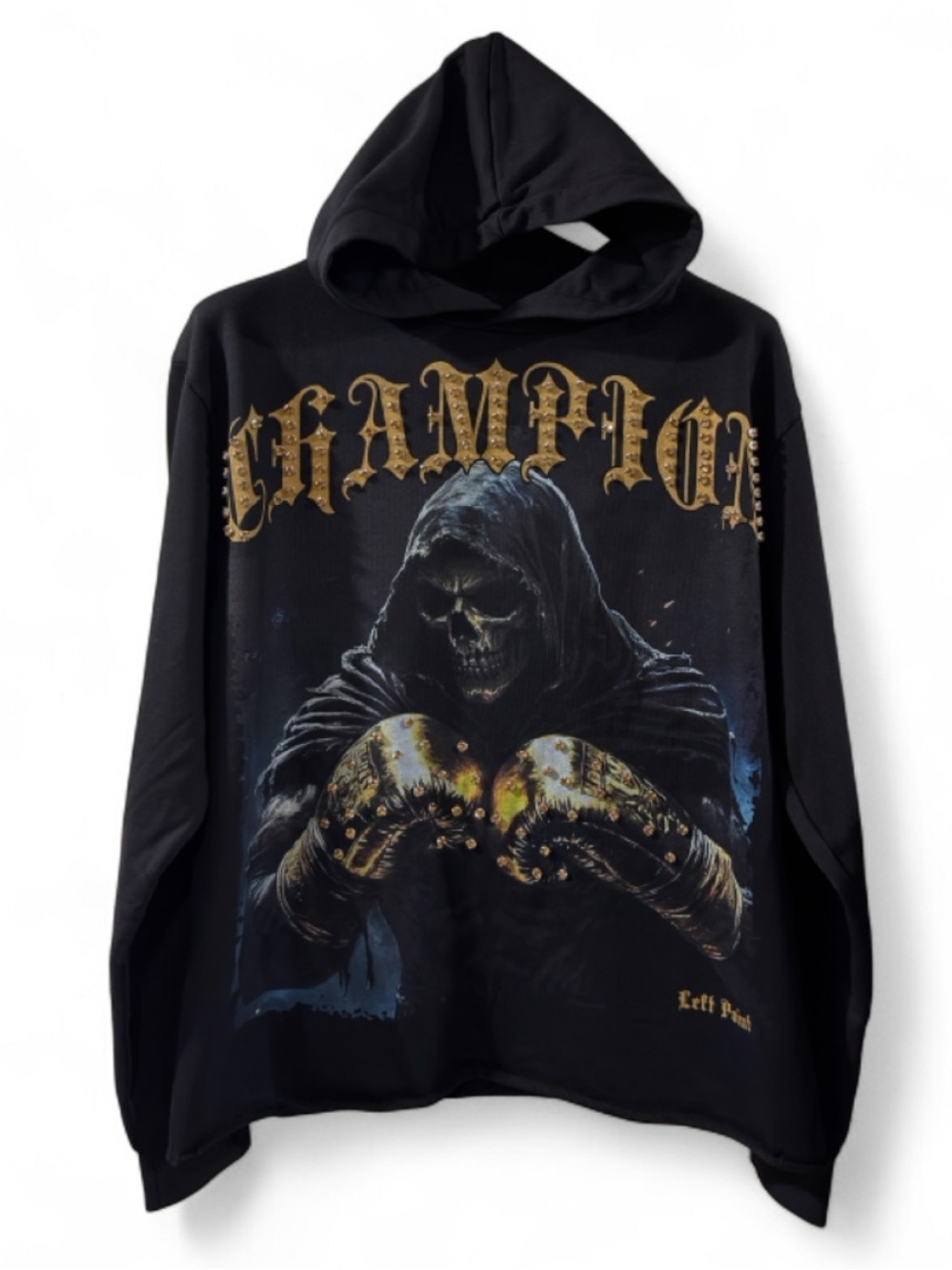 Left Point Rhinestone Champion Raw Hem Cropped Hoodie Size Men’s XL (NWT)